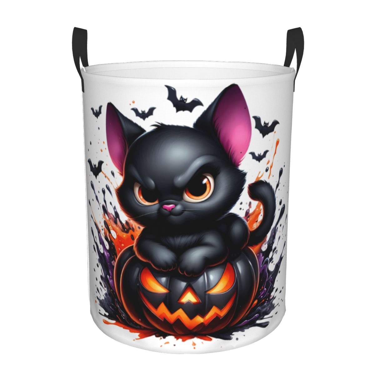 Baby Nursery Laundry Hamper - Halloween Black Cat Pumpkins Laundry Basket