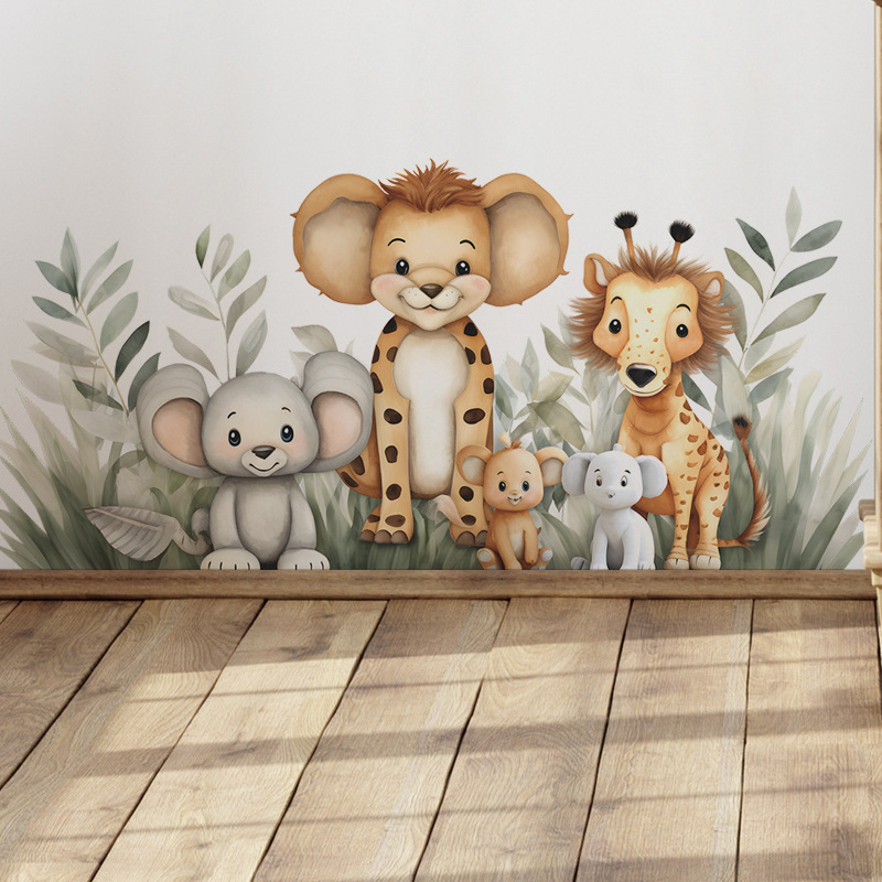 Baby Nursery Jungle Animals - Cartoon Jungle Animals Wall Sticker Self-Adhesive
