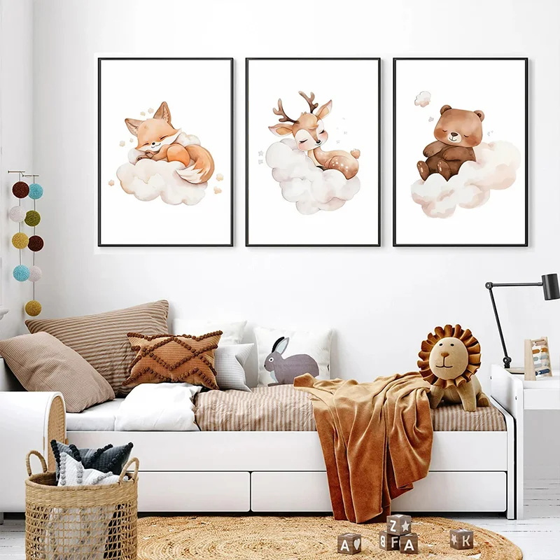 Baby Nursery Murals - Wall Art Cute Raccoon Fox Deer