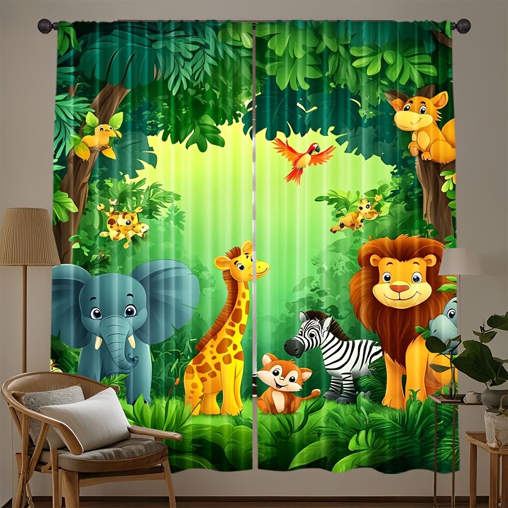 Baby Nursery Jungle Animals - 2pcs Cartoon Animal Curtains Jungle Safari