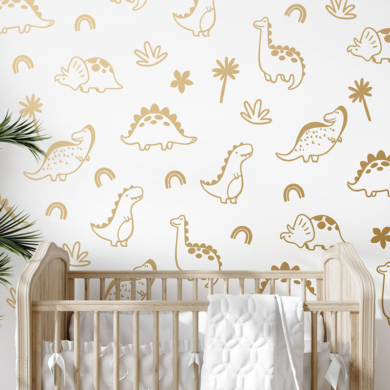 Baby Nursery Jungle Animals - Geometric Dinosaur Tree Rainbow Wall Sticker