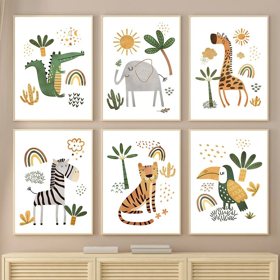 Baby Nursery Jungle Animals - Giraffe Elephant Tiger Zebra Toucan Jungle