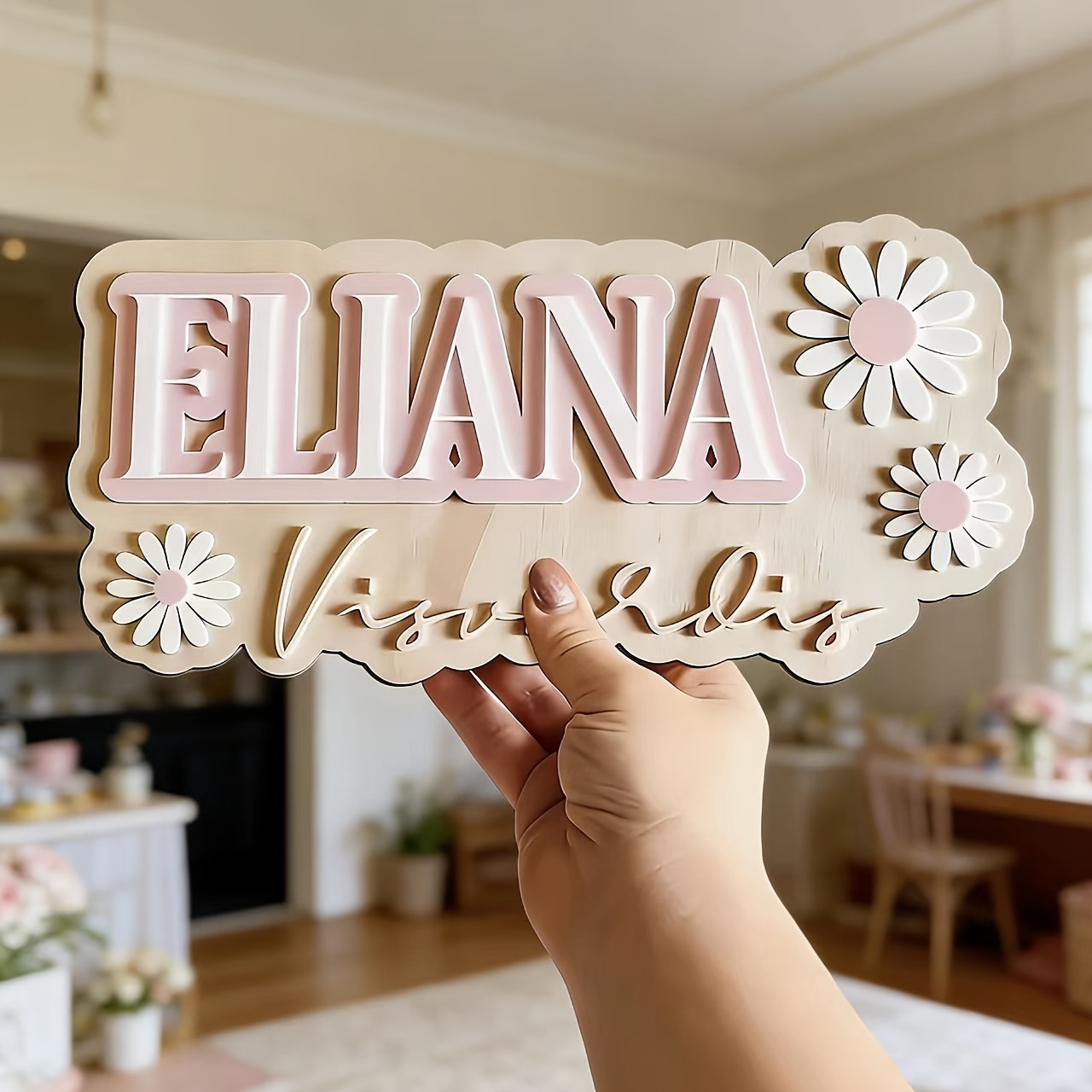 Baby Nursery Accent Wall - Customizable Daisy Accent Double Name Wooden