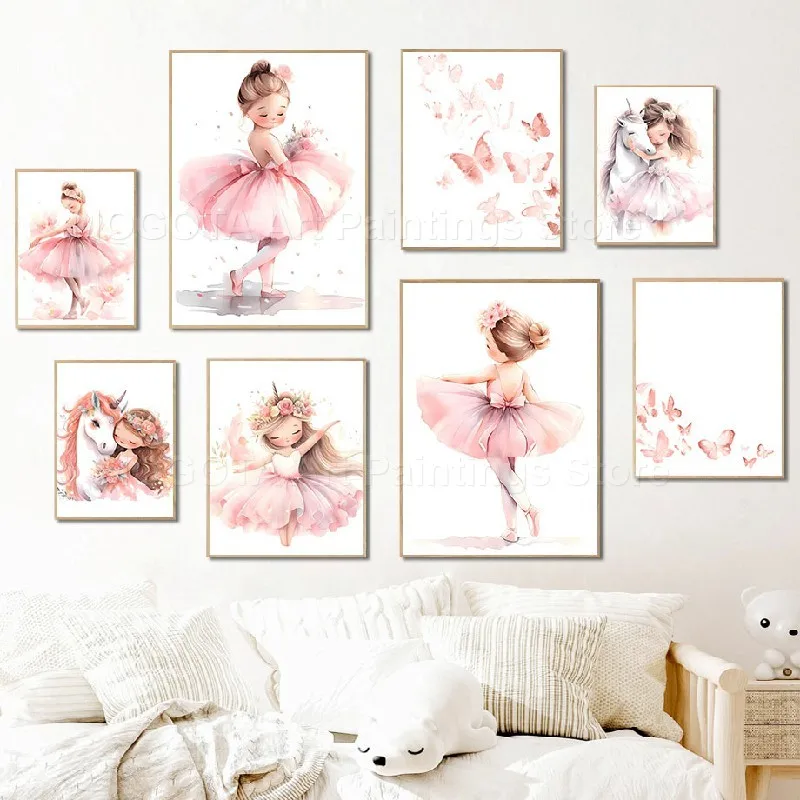 Baby Nursery Pink - 1PC--Pink Girl Unicorn Ballerina Butterfly Nursery