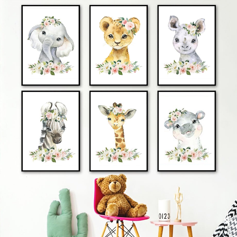 Floral Jungle Animals Canvas P - огляд і ціна Baby Nursery Animal Prints