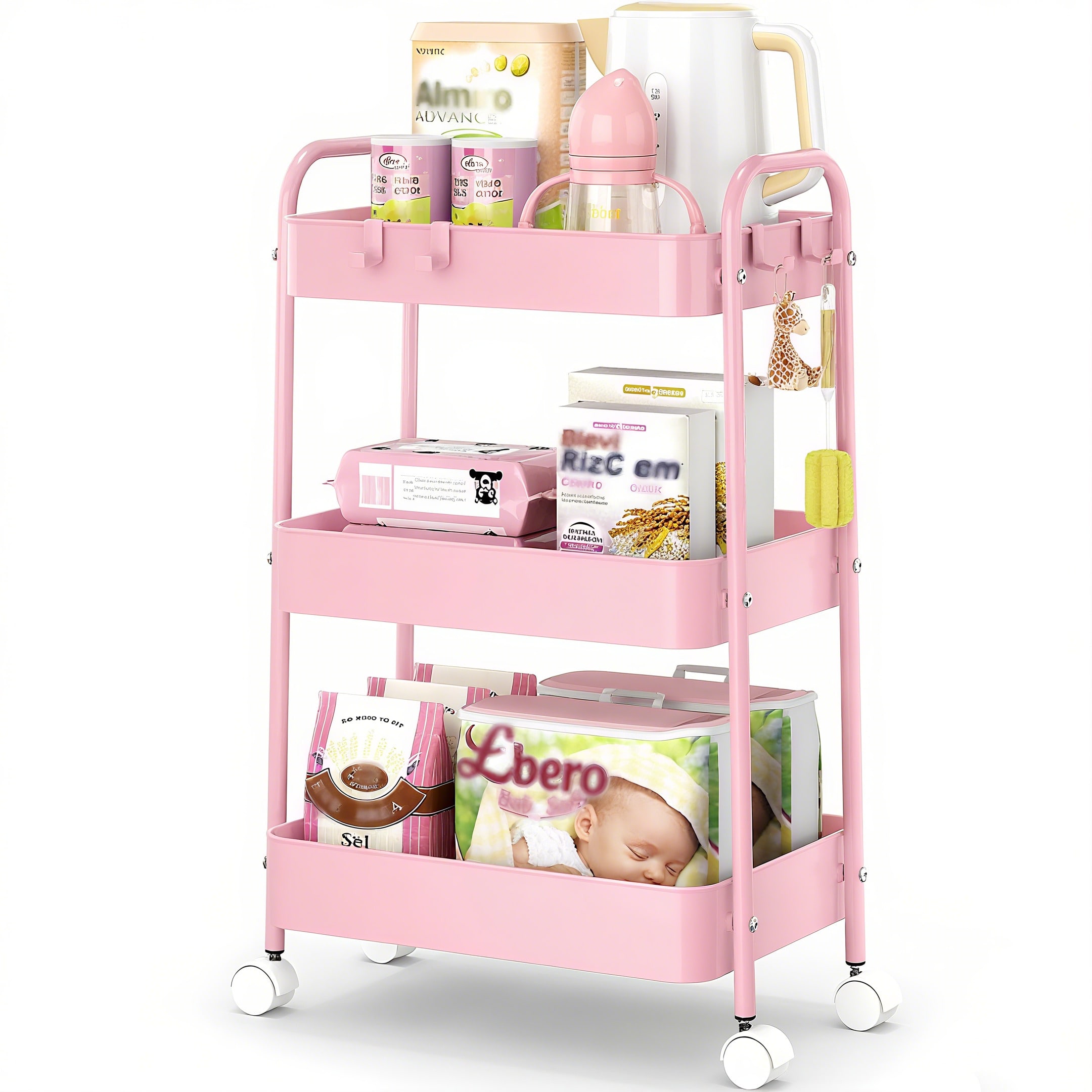3 Tier Metal Rolling Cart With - огляд і ціна Baby Nursery Pink