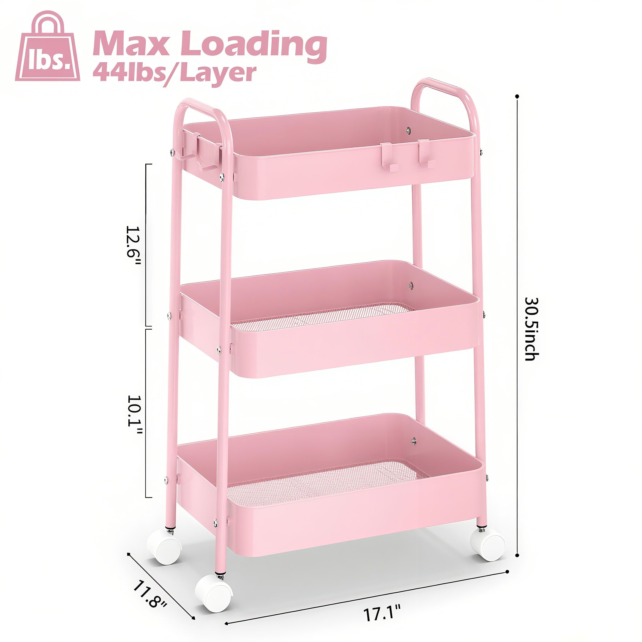 3 Tier Metal Rolling Cart With - огляд і ціна Baby Nursery Pink