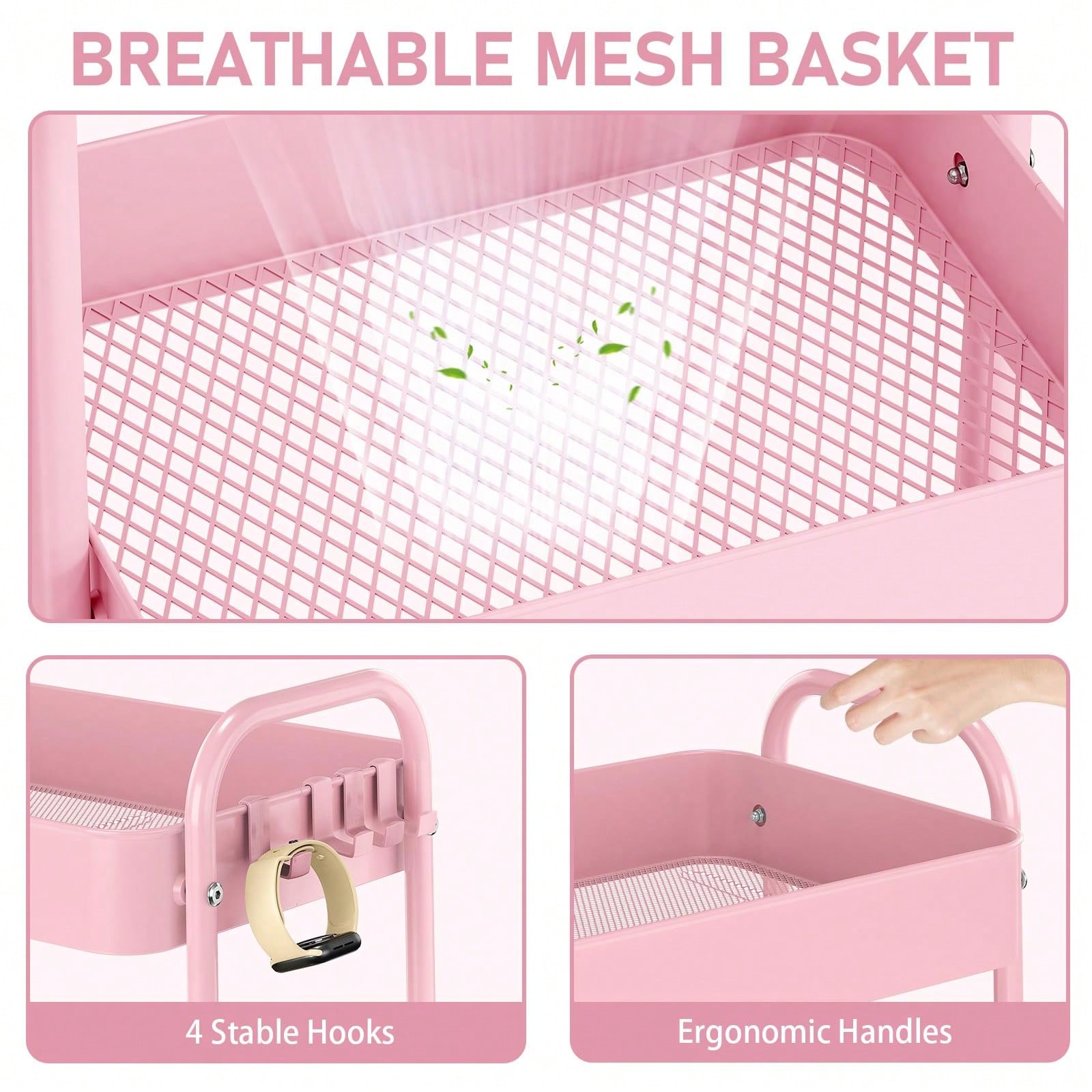 3 Tier Metal Rolling Cart With - огляд і ціна Baby Nursery Pink