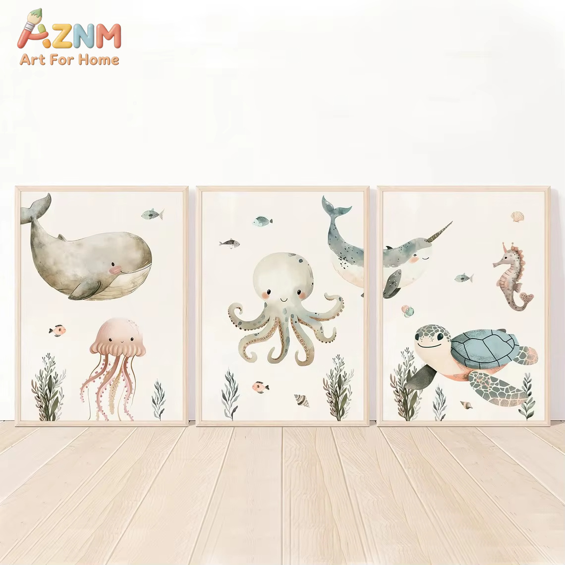 AZNM Watercolor Cute Ocean Ani - огляд і ціна Baby Nursery Animal Prints