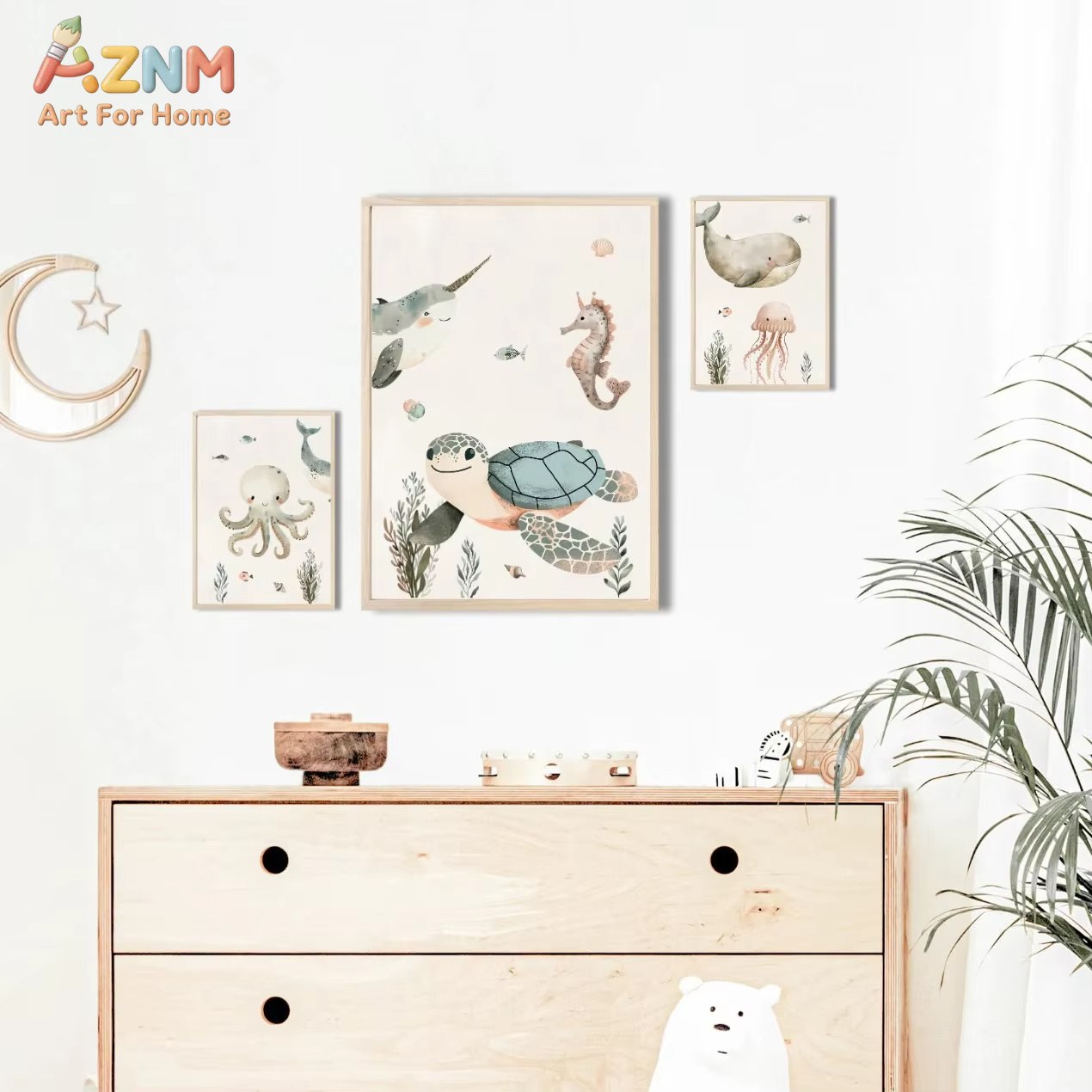 AZNM Watercolor Cute Ocean Ani - огляд і ціна Baby Nursery Animal Prints