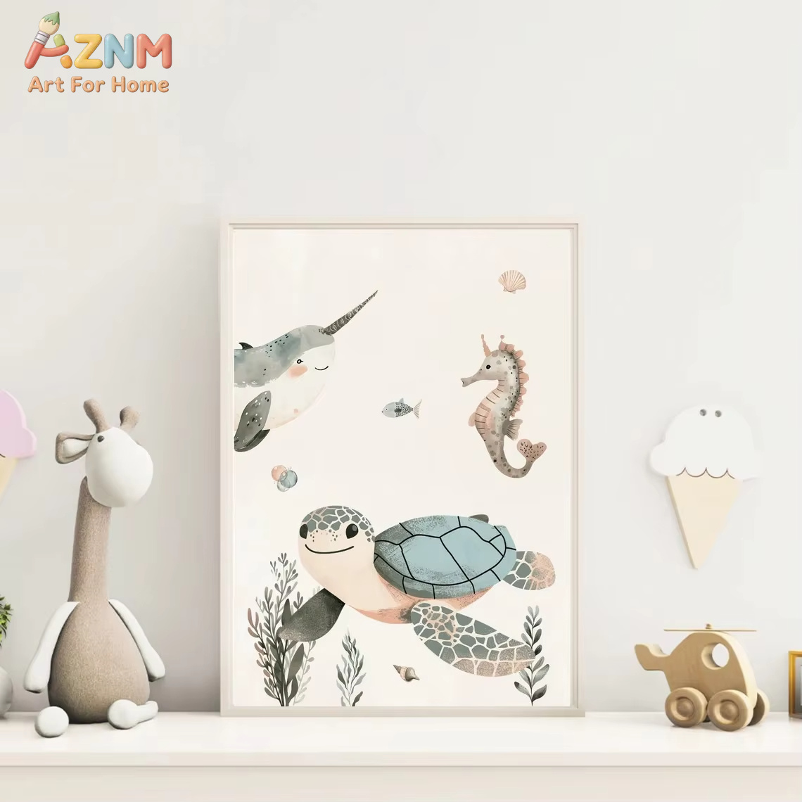 AZNM Watercolor Cute Ocean Ani - огляд і ціна Baby Nursery Animal Prints