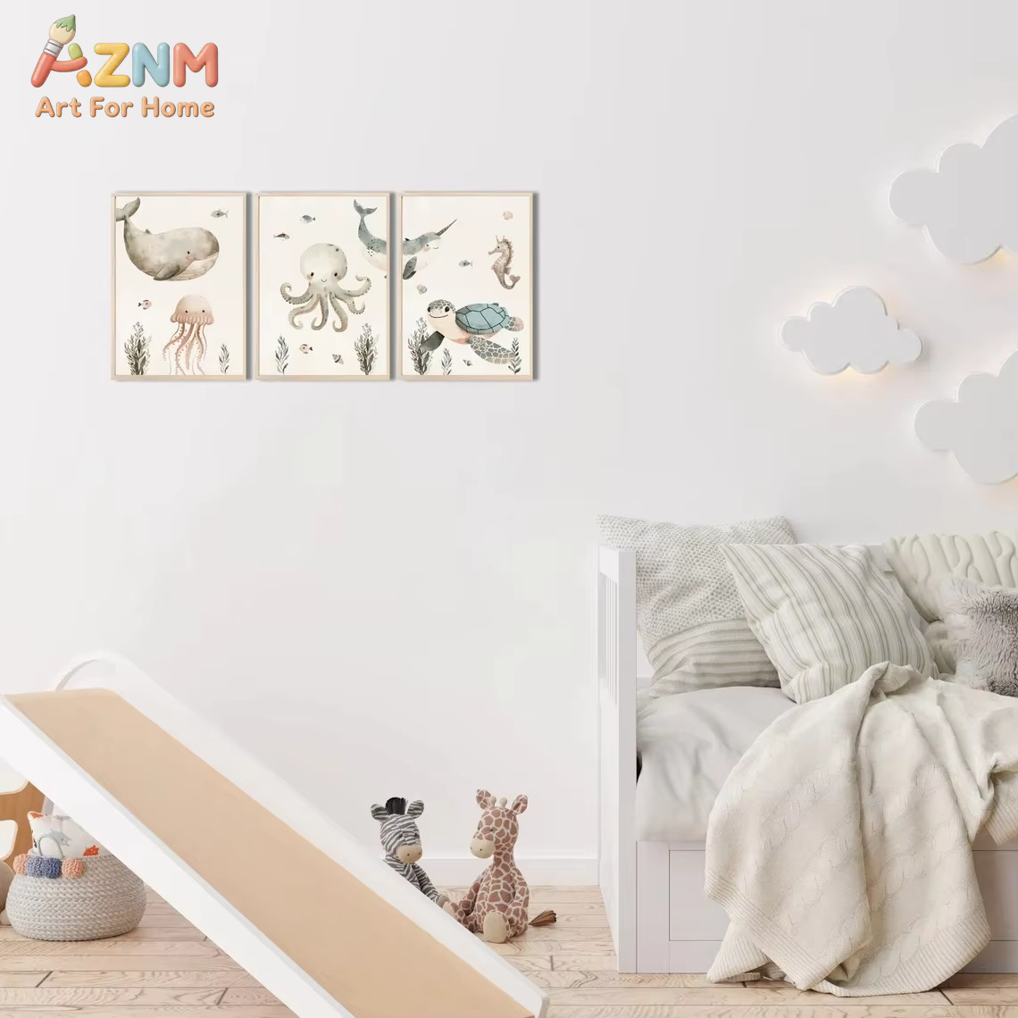 AZNM Watercolor Cute Ocean Ani - огляд і ціна Baby Nursery Animal Prints