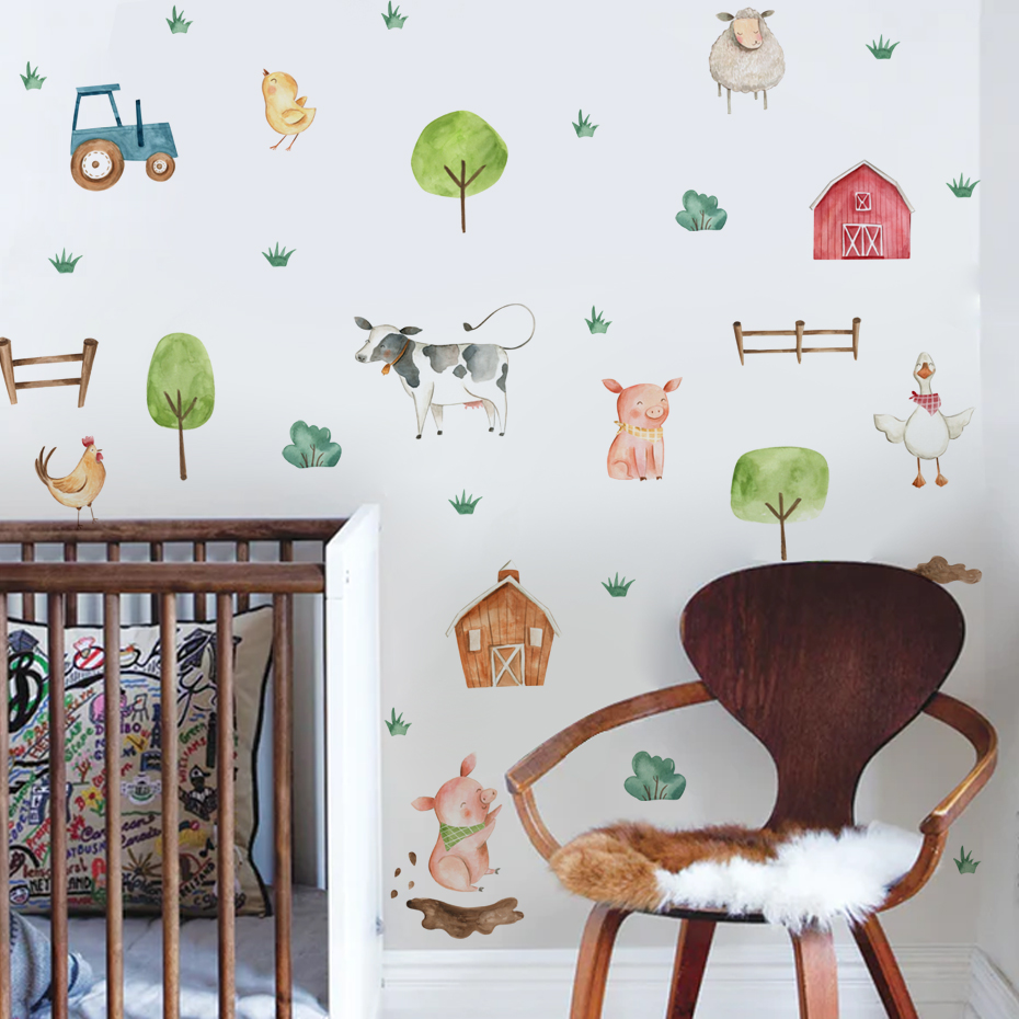 Boho Watercolor Cute Farm Anim - огляд і ціна Baby Nursery Murals