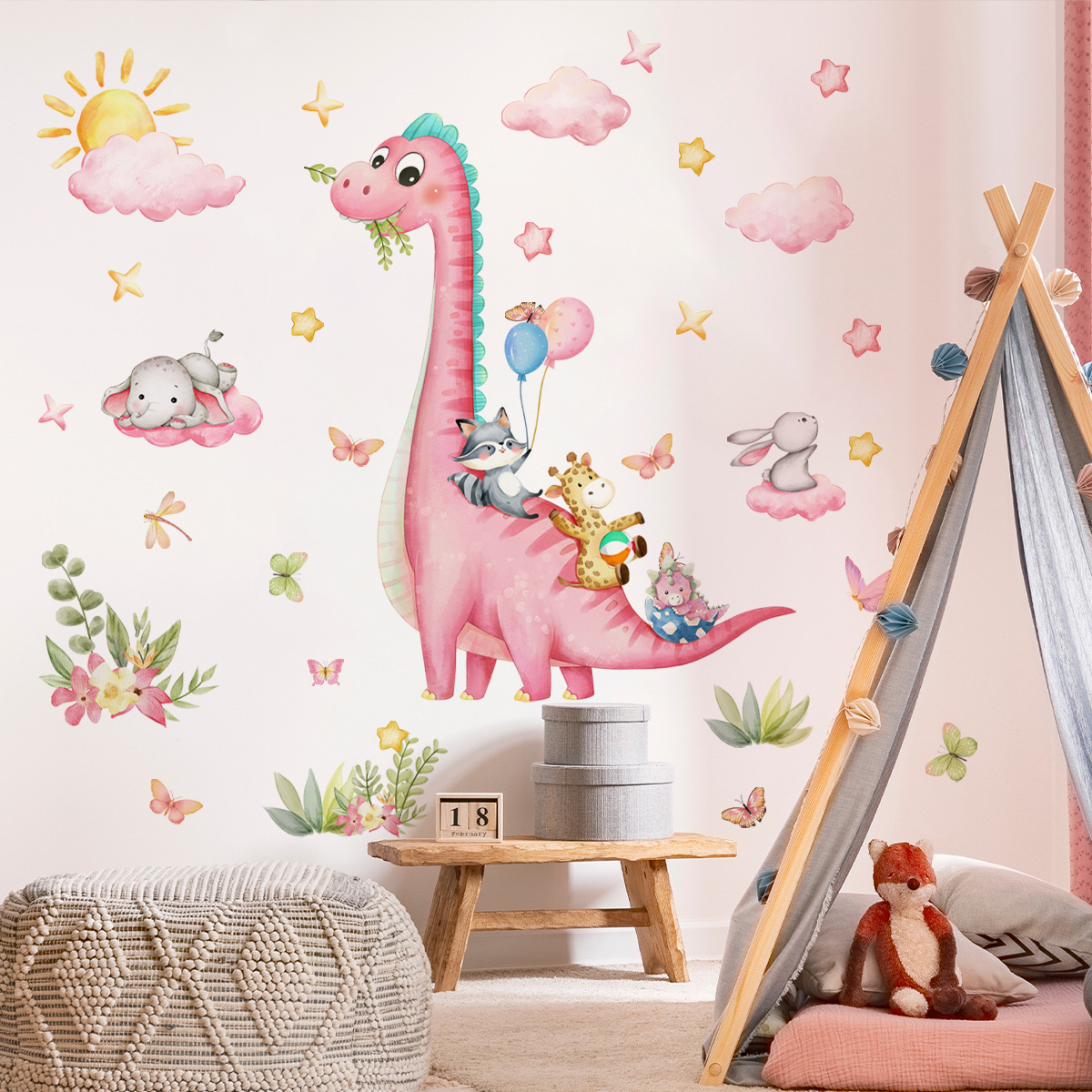 Large Cartoon Pink Dinosaur An - огляд і ціна Baby Nursery Pink