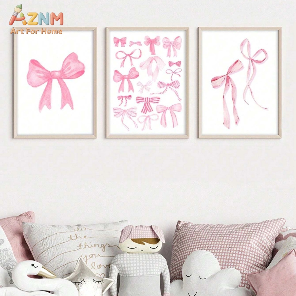 3PCS Pink Watercolor Bow Canva - огляд і ціна Baby Nursery Pink