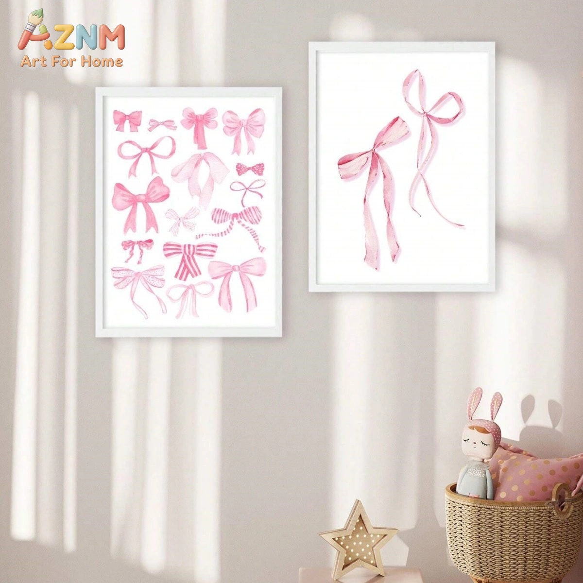 3PCS Pink Watercolor Bow Canva - огляд і ціна Baby Nursery Pink