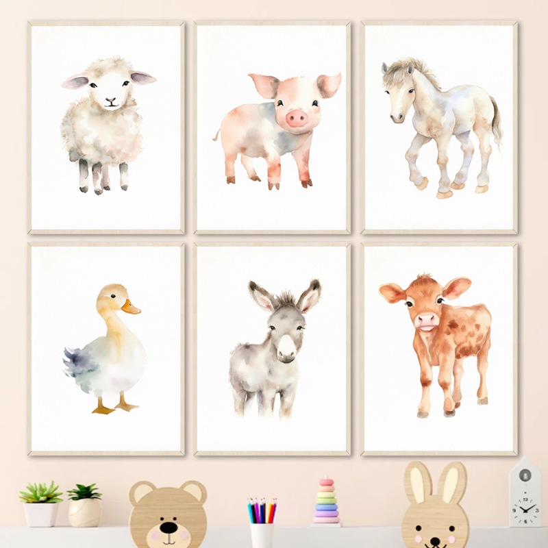 Watercolor Farm Animals Baby H - огляд і ціна Baby Nursery Animal Prints