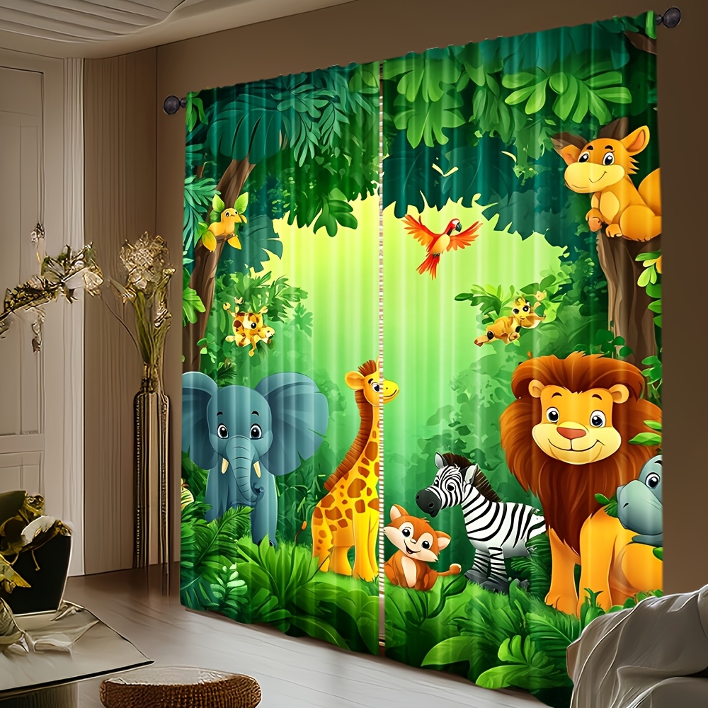 2pcs Cartoon Animal Curtains J - огляд і ціна Baby Nursery Jungle Animals