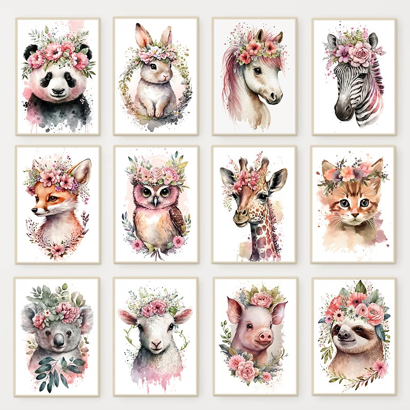 Watercolor Cute Baby Animals w - огляд і ціна Baby Nursery Animal Prints