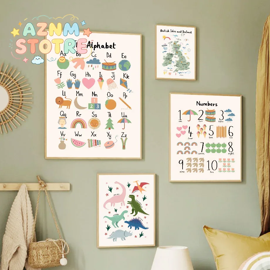 Animal World Map Dinosaur Alph - огляд і ціна Baby Nursery Animal Prints