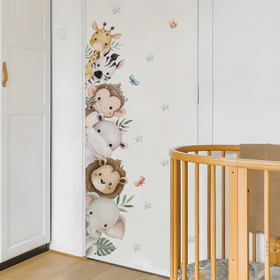 Door Stickers Watercolor Cute  - огляд і ціна Baby Nursery Jungle Animals