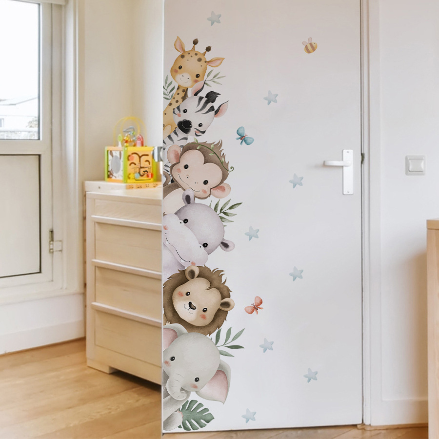 Door Stickers Watercolor Cute  - огляд і ціна Baby Nursery Jungle Animals